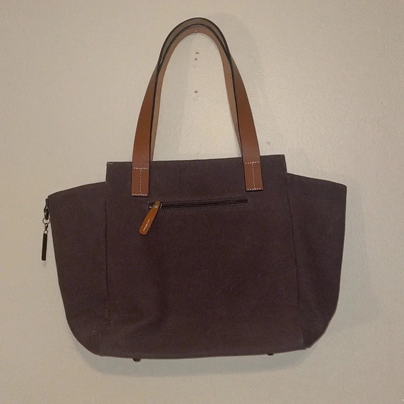 Le Papillon women’s purse tote bag shoulder bag brown tan canvas leather classic - Picture 5 of 10